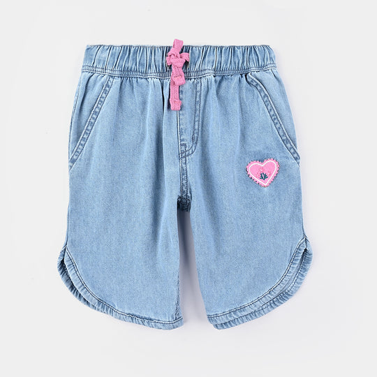 Girls Denim Short Stamp-Ice Blue