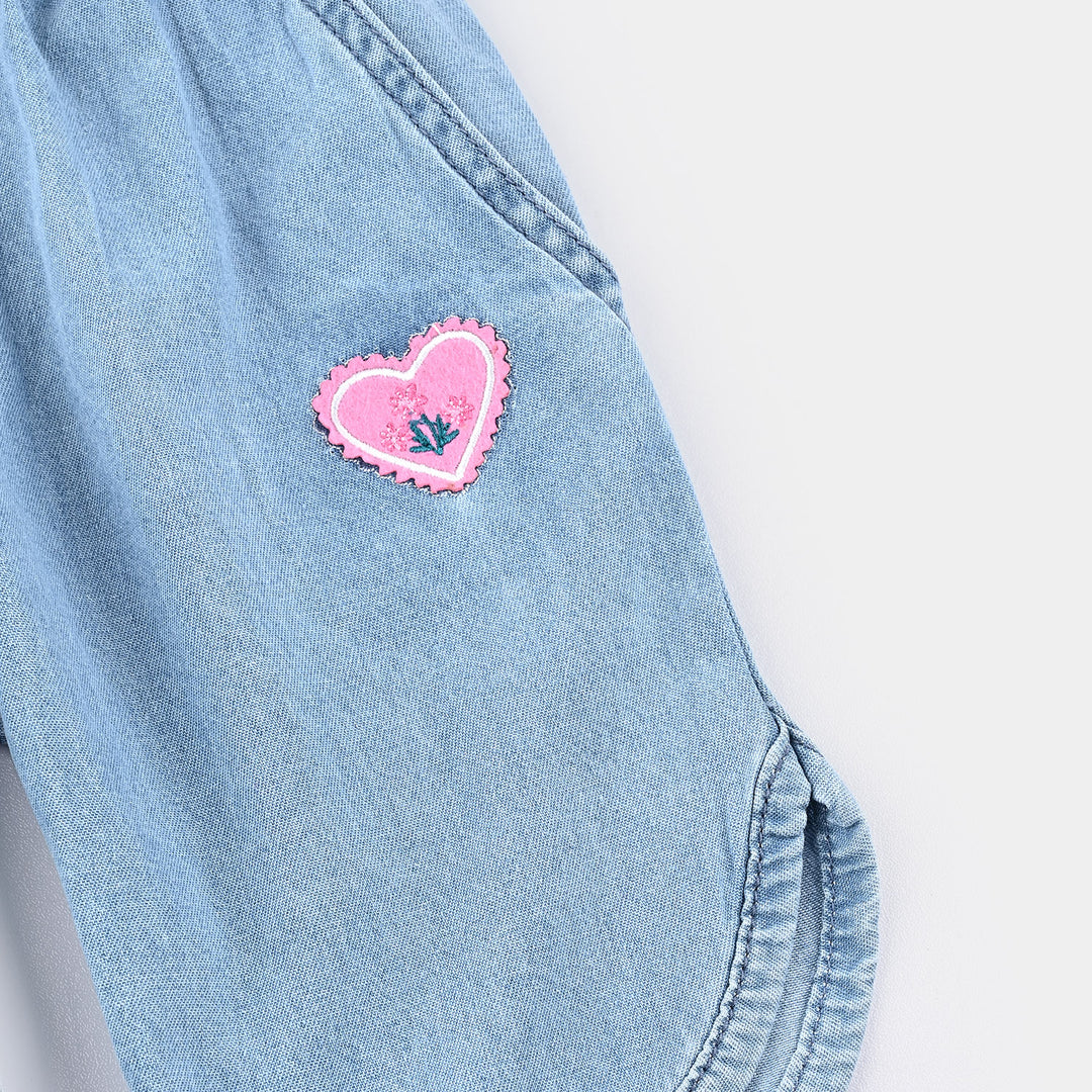 Girls Denim Short Stamp-Ice Blue