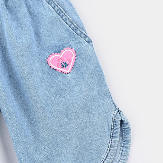 Girls Denim Short Stamp-Ice Blue