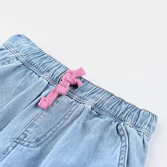 Girls Denim Short Stamp-Ice Blue