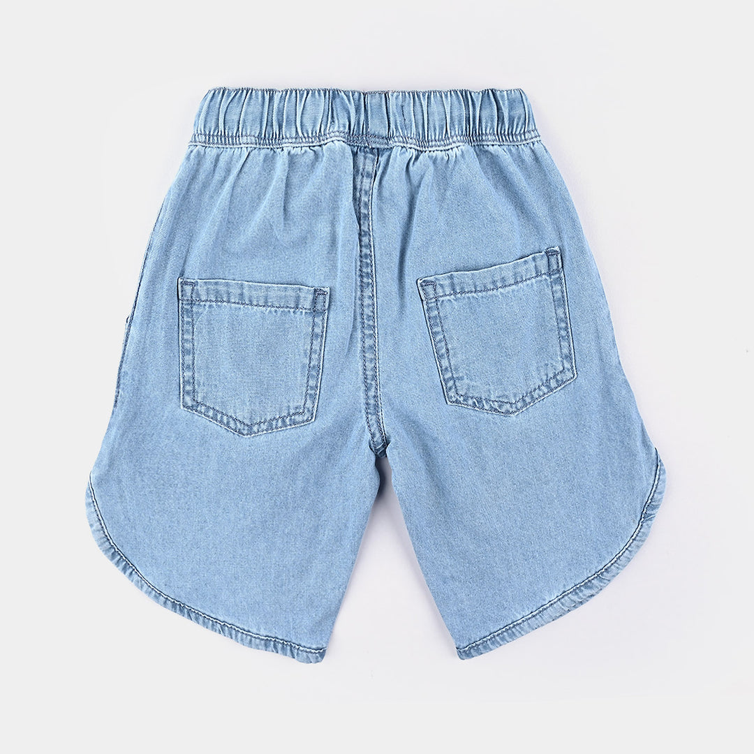 Girls Denim Short Stamp-Ice Blue