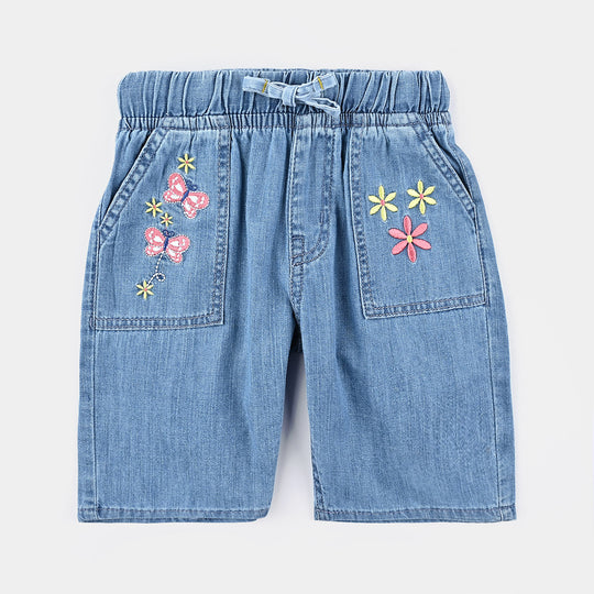 Girls Denim Short Butterfly-Ice Blue