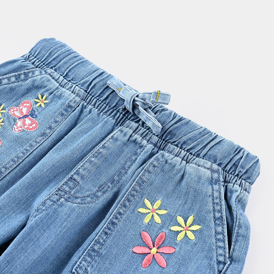 Girls Denim Short Butterfly-Ice Blue