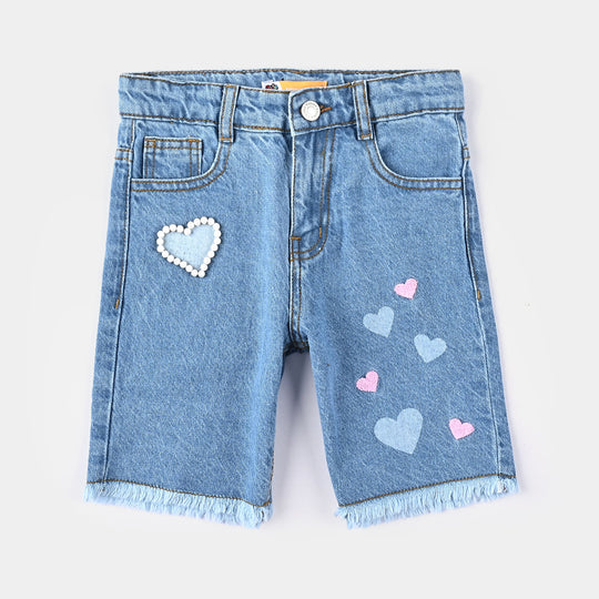 Girls Denim Short Pearls-Ice Blue