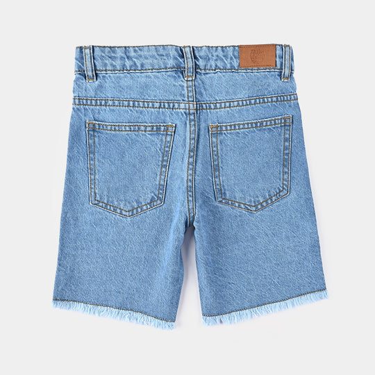 Girls Denim Short Pearls-Ice Blue