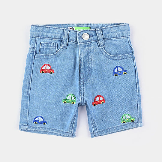 Infant Boys Denim Short Cars-Ice Blue