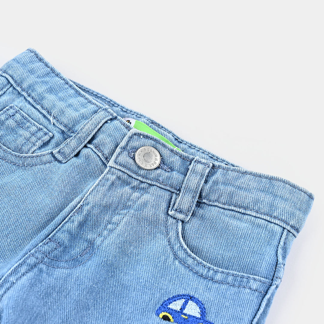 Infant Boys Denim Short Cars-Ice Blue