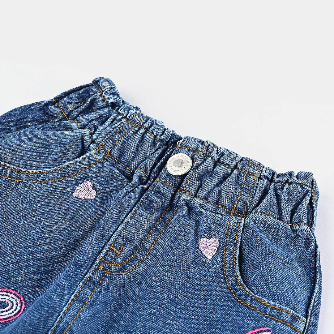 Girls Denim Short Rainbow-Mid Blue