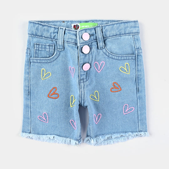 Infant Girls Denim Short Hearts-Ice Blue