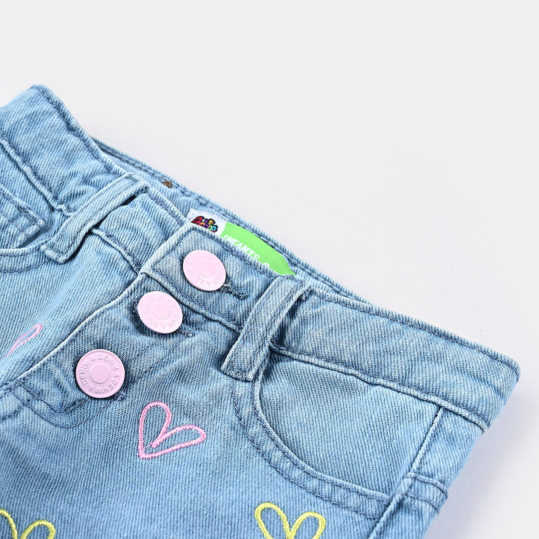 Infant Girls Denim Short Hearts-Ice Blue