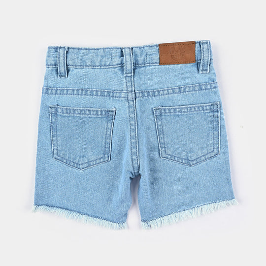 Infant Girls Denim Short Hearts-Ice Blue