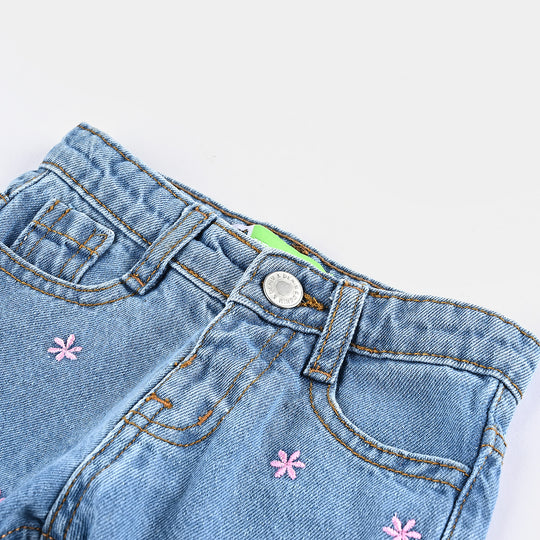 Infant Girls Denim Short Flower-Light Blue