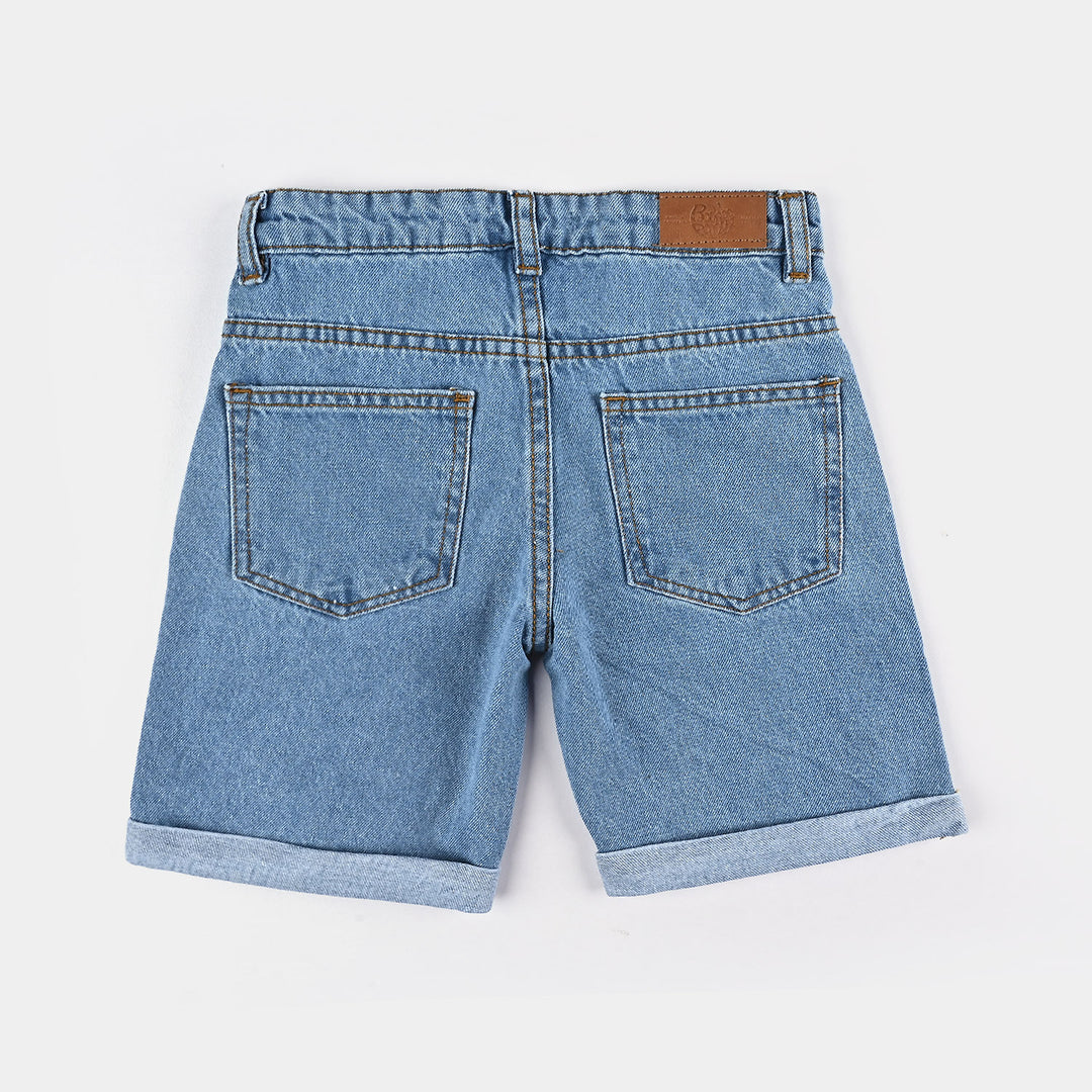 Infant Girls Denim Short Flower-Light Blue