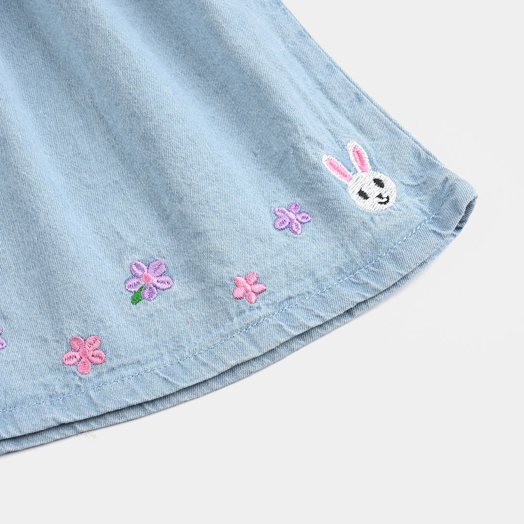 Girls Denim Skirt Cherry And Bunny-LIGHT BLUE