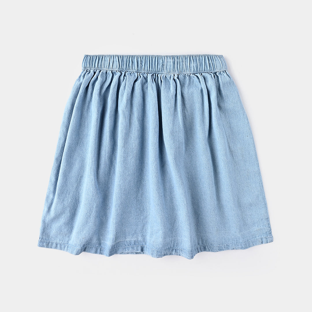 Girls Denim Skirt Floral Embroidery-LIGHT BLUE