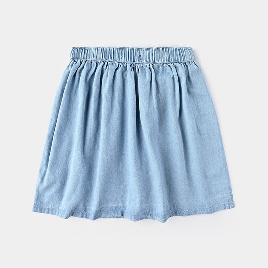 Girls Denim Skirt Floral Embroidery-LIGHT BLUE