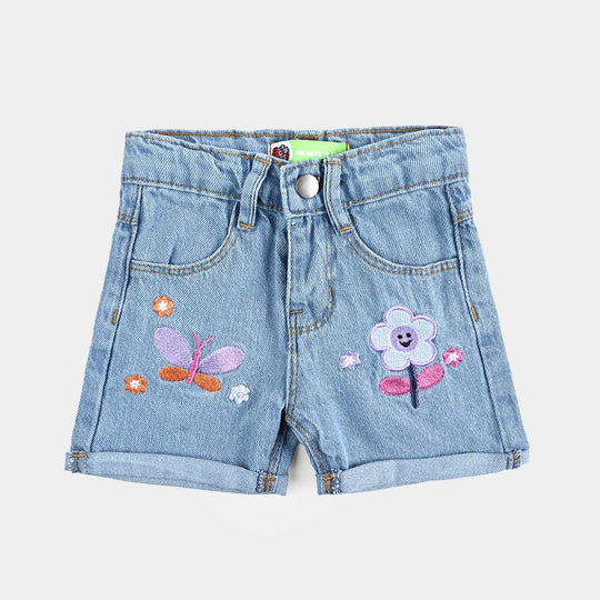 Infant Girls Denim Short Garden-Ice Blue