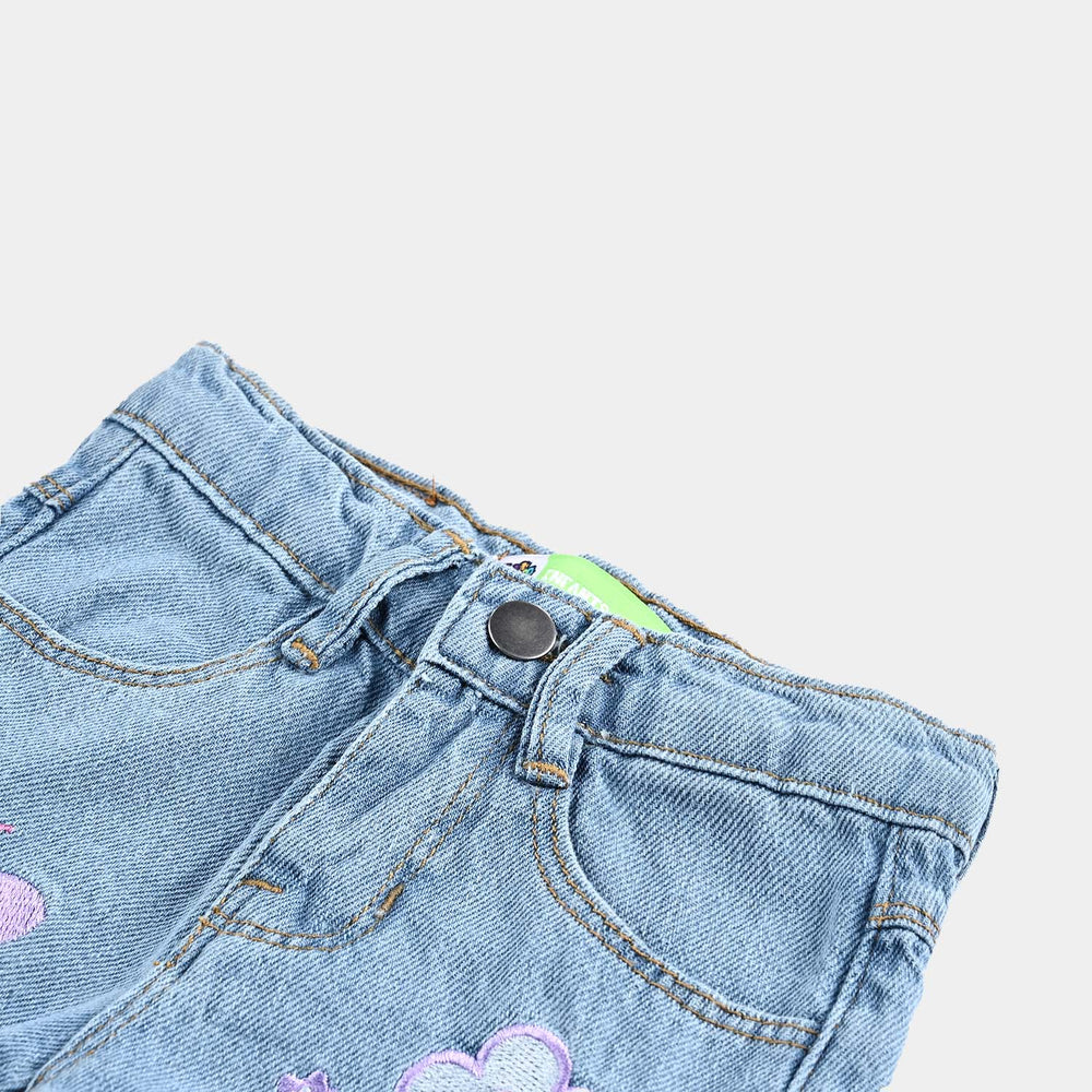 Infant Girls Denim Short Garden-Ice Blue