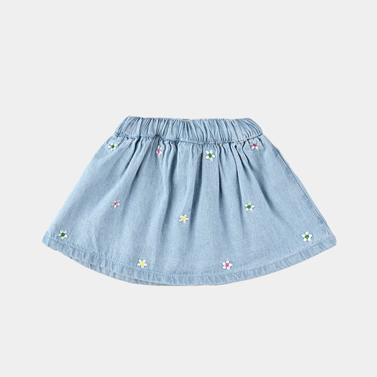 Infant Girls Denim Skirt Floral Embroidery-Light Blue