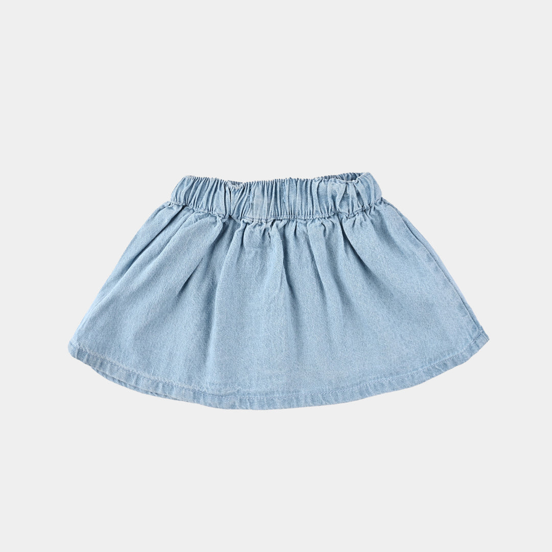 Infant Girls Denim Skirt Floral Embroidery-Light Blue