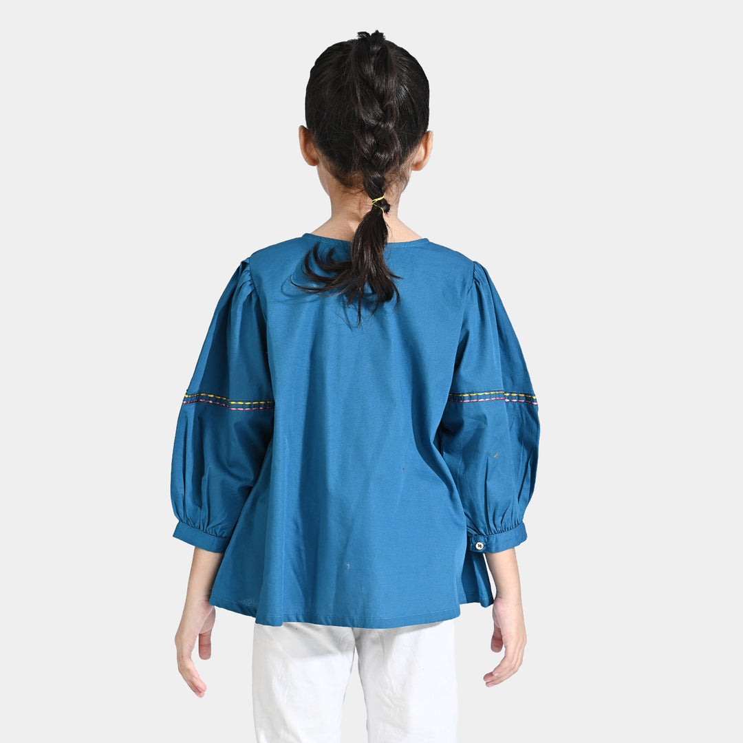 Girls Cotton Poplin Emb Top Sea Port-Navy Blue