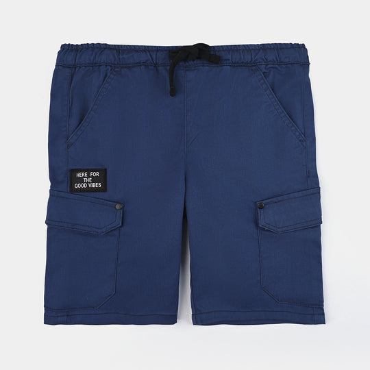 Boys Cotton Twill Short Good Vibes-Teal.Blue