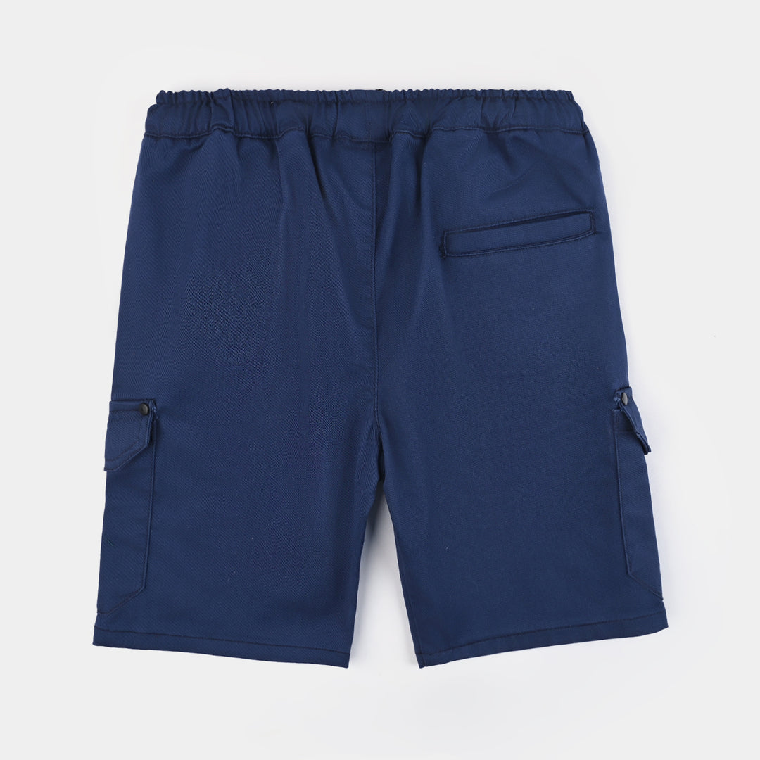 Boys Cotton Twill Short Good Vibes-Teal.Blue