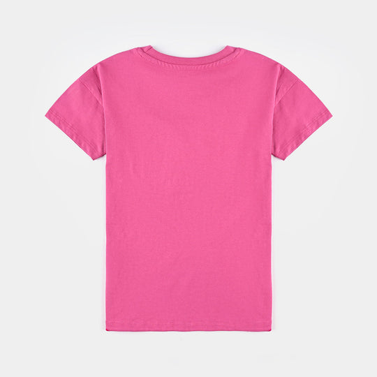 Girls Cotton Jersey T-Shirt H/S Butterfly-Fuchsia