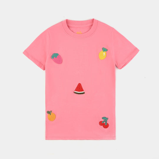 Girls Cotton Jersey T-Shirt H/S Fruits-STRAWBERRY