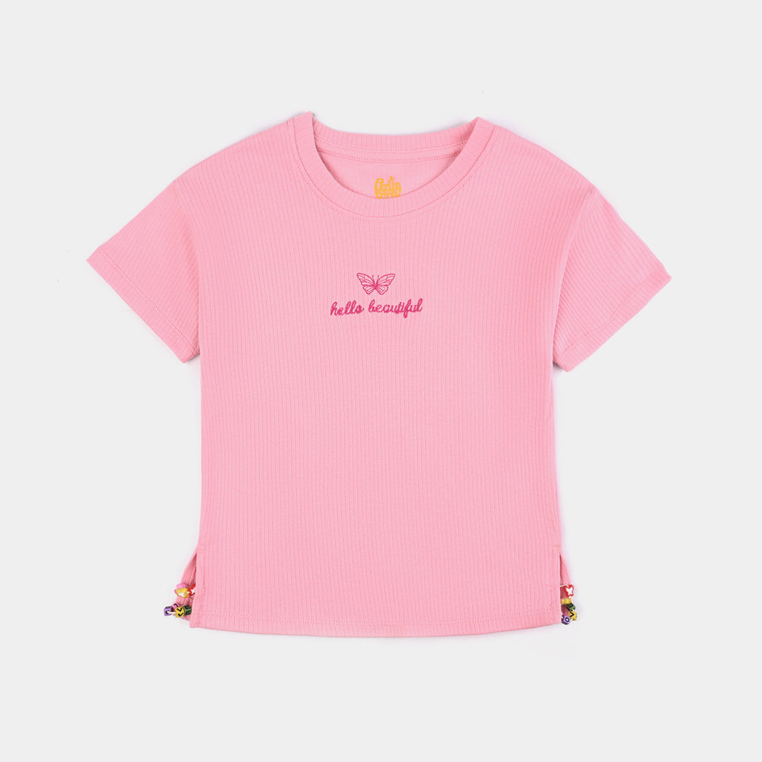 Girls Cotton Jersey T-Shirt (Flowers) - Candy Pink