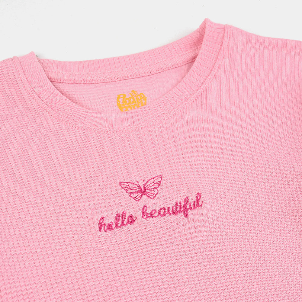 Girls Cotton Jersey T-Shirt (Flowers) - Candy Pink