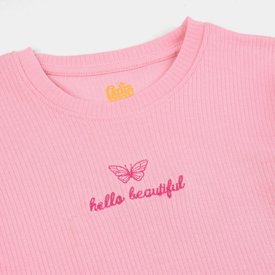 Girls Cotton Jersey T-Shirt (Flowers) - Candy Pink