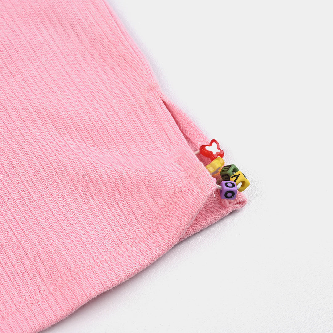 Girls Cotton Jersey T-Shirt (Flowers) - Candy Pink