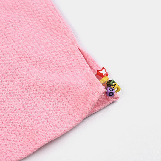 Girls Cotton Jersey T-Shirt (Flowers) - Candy Pink