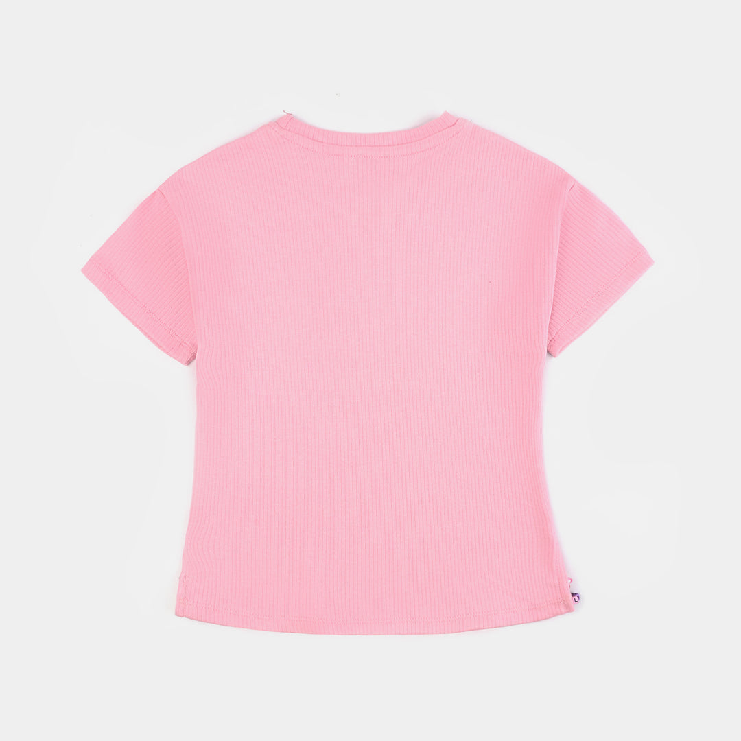 Girls Cotton Jersey T-Shirt (Flowers) - Candy Pink