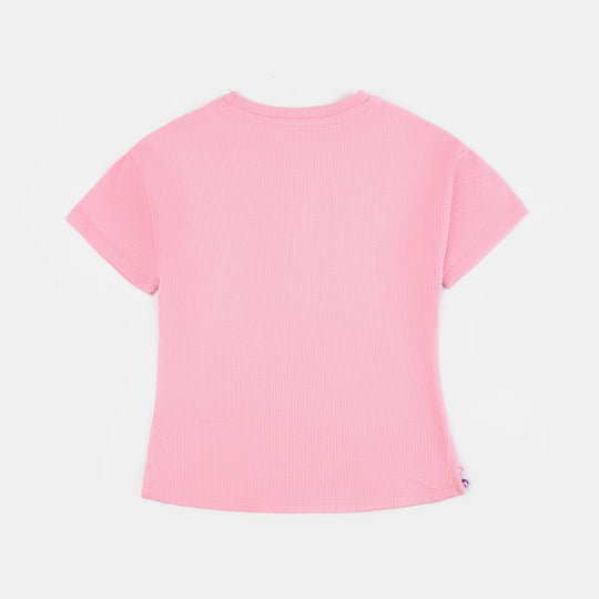 Girls Cotton Jersey T-Shirt (Flowers) - Candy Pink