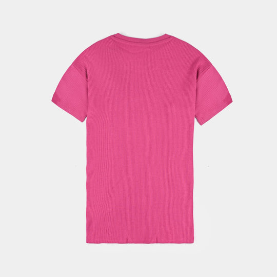 Girls Cotton Jersey T-Shirt H/S Flowers-Fuchsia