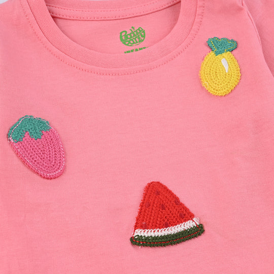 Infant Girls Cotton Jersey T-Shirt Fruits-STRAWBERRY