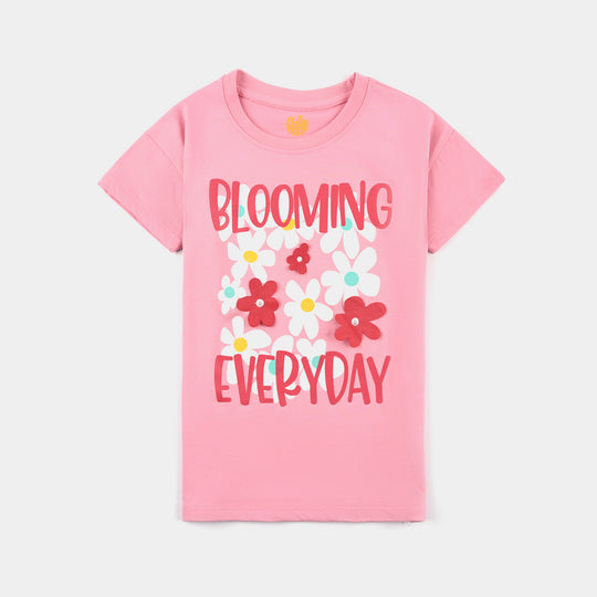 Girls Cotton Jersey T-Shirt H/S Blooming-C.Pink