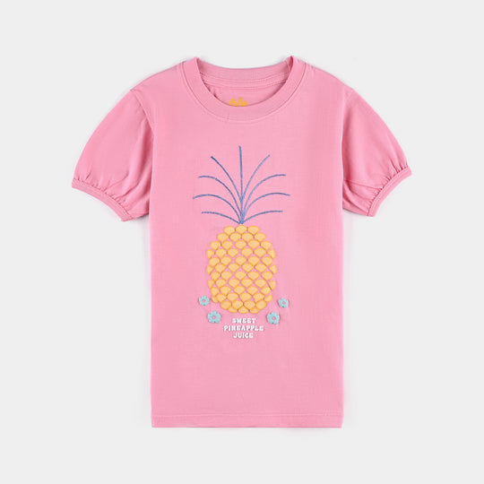 Girls Cotton Jersey T-Shirt H/S Pineapple-C Pink