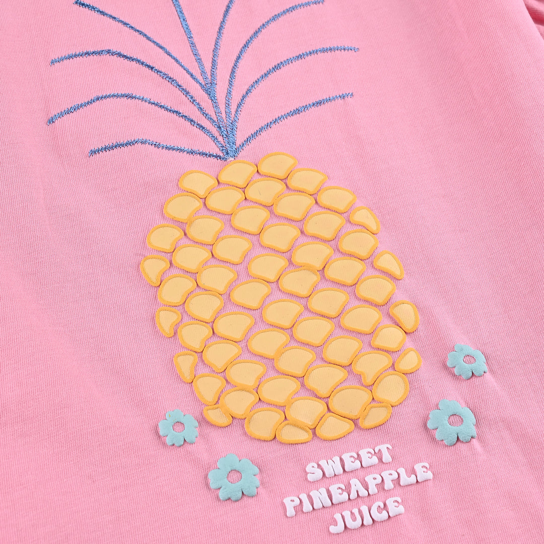 Girls Cotton Jersey T-Shirt H/S Pineapple-C Pink