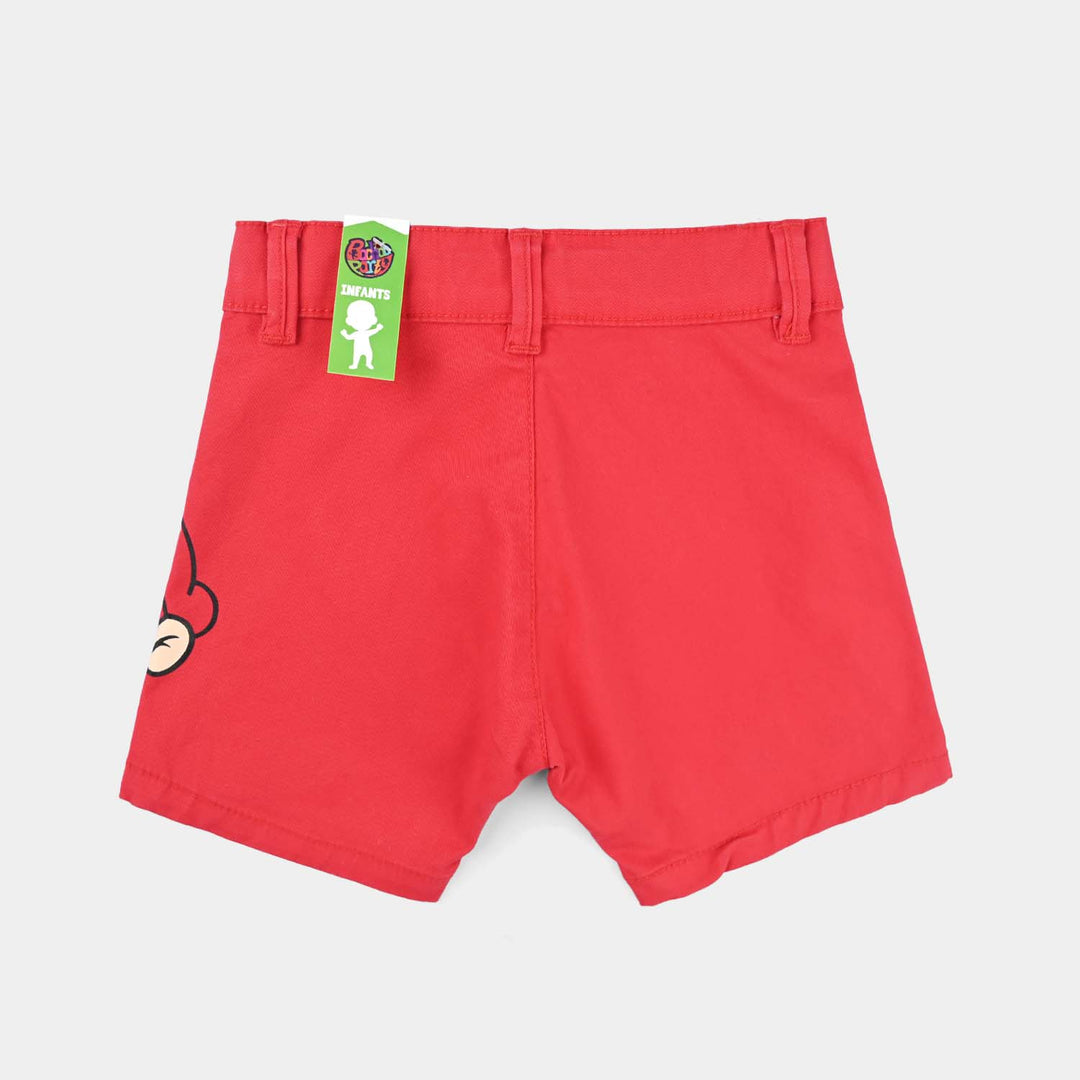 Infant Boys Cotton Twill Short-Red