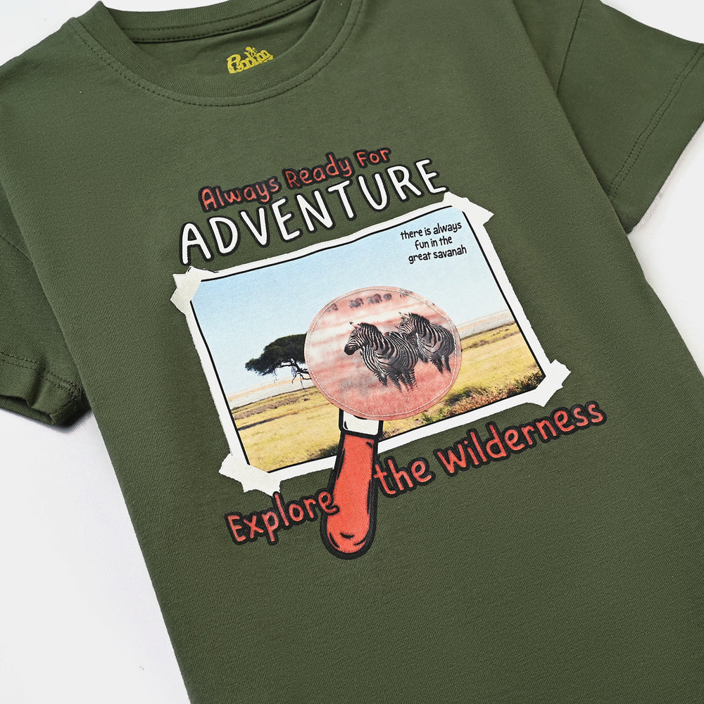 Boys Cotton Jersey T-Shirt H/S Adventure-Chive