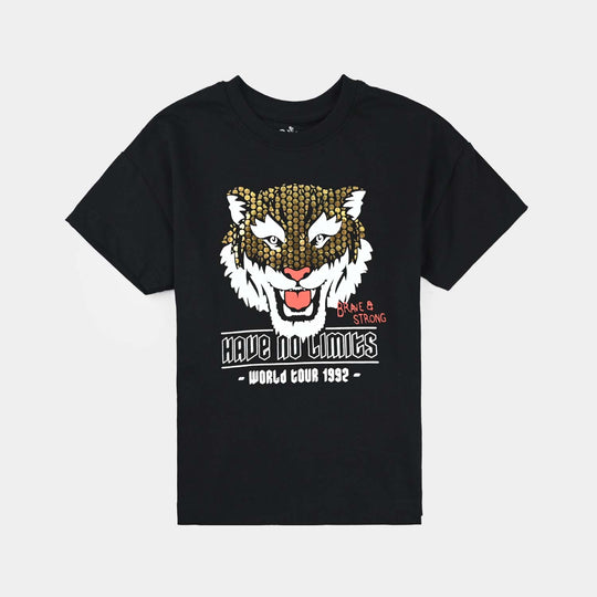 Boys Cotton Jersey T-Shirt H/S Lion-Jet Black