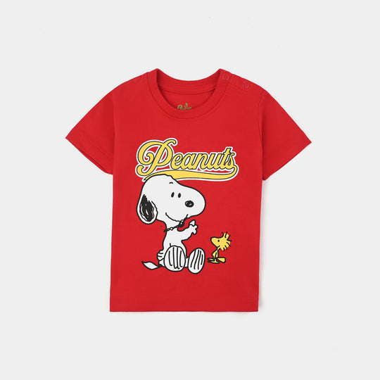 Infant Boys Cotton Jersey Round Neck T-Shirt Peanuts-HR.Red