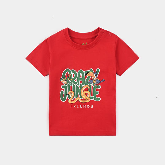 Infant Boys Cotton Jersey Round Neck T-Shirt Crazy Jungle-HR.Red