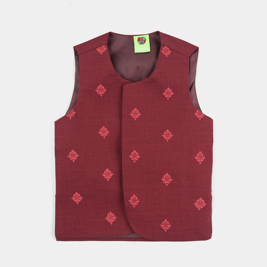 Infant Boys Cotton Slub 3 Piece Suit (Tone On Tone)-MAROON