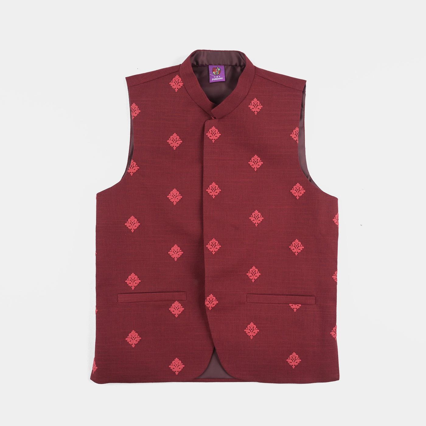 Boys Cotton Slub 3 Piece Suit (Tone On Tone)-MAROON