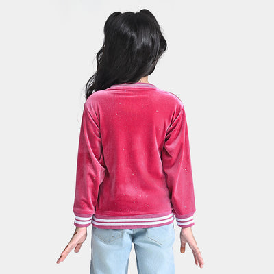 Girls Velvet Sweatshirt Heart-Pink