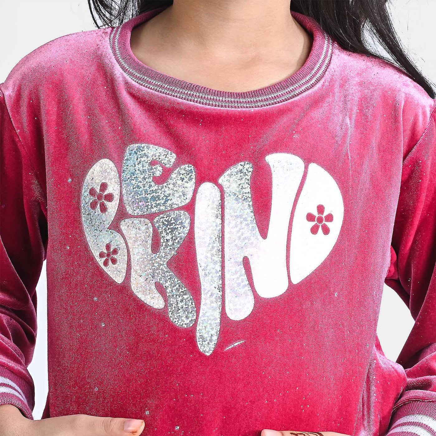 Girls Velvet Sweatshirt Heart-Pink